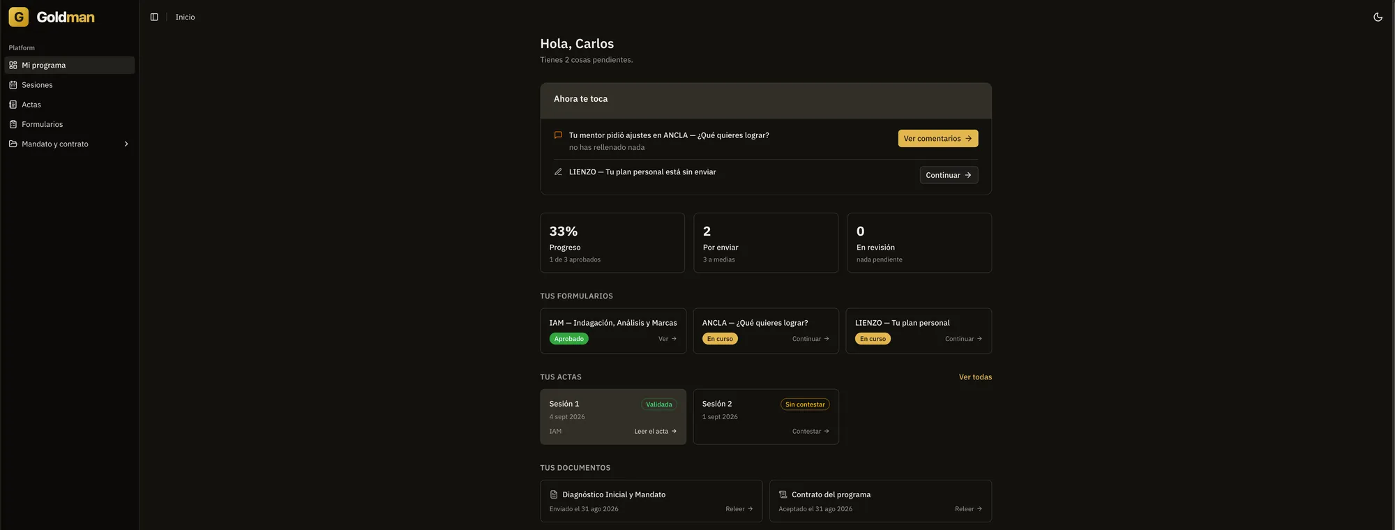 Captura del proyecto de Goldman